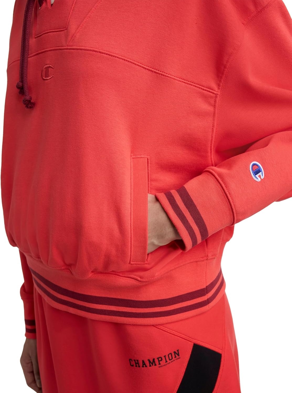 image:imageChampion Womens Tackle Front Lace Pullover Hoodie Loose Fit French TerryPoppy Red