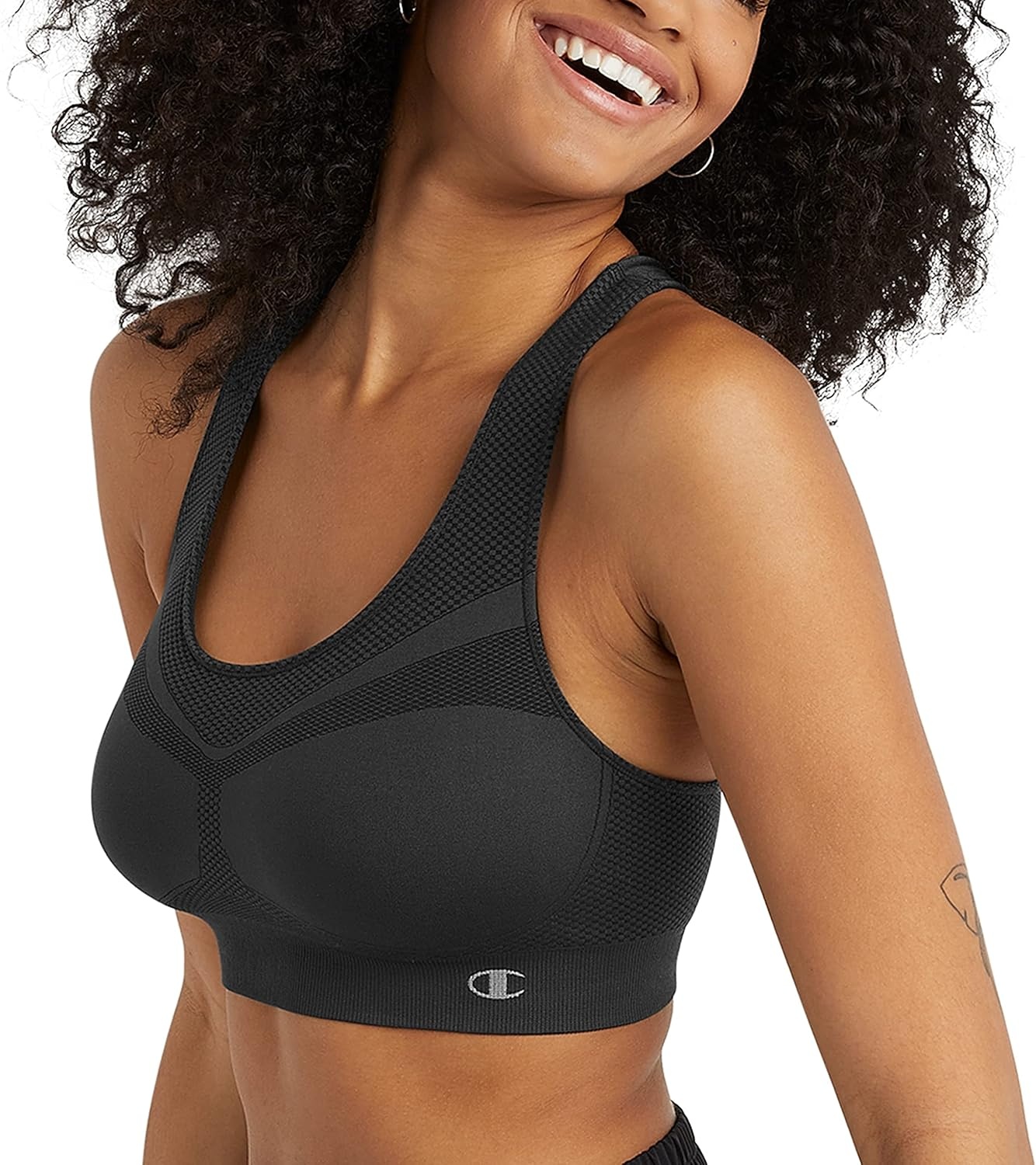 image:imageChampion Womens The Infinity Racerback Sports Bra Moderate Support Seamless MoistureWickingBlack