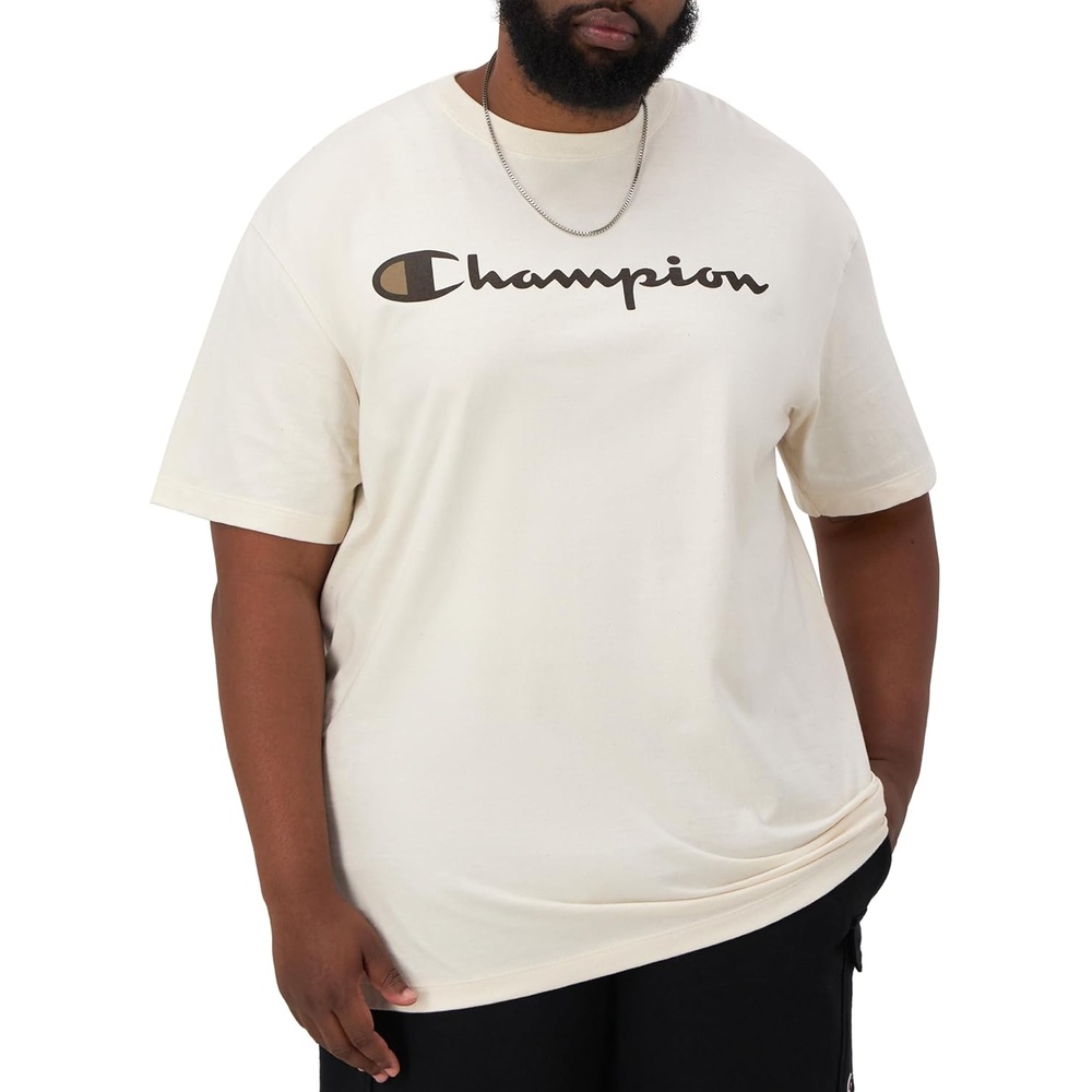image:imageChampion Mens Classic Script Graphic Short Sleeve TShirt Standard Fit Tonal Logo Available in Regular and Big amp TallNatural Classic Script Logo