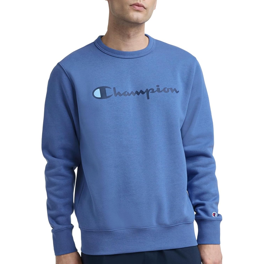 image:imageChampion Mens Crewneck Fleece Sweatshirt Standard Fit Midweight Script Logo Available in Regular and Big amp TallCoastal Fjord Classic Script Logo