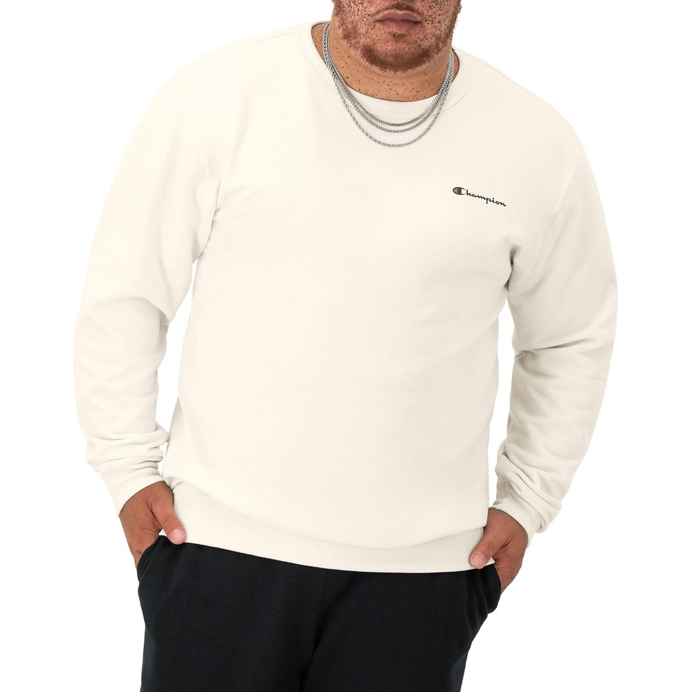 image:imageChampion Mens Crewneck Fleece Sweatshirt Standard Fit Midweight Script Logo Available in Regular and Big amp TallNatural Small Script