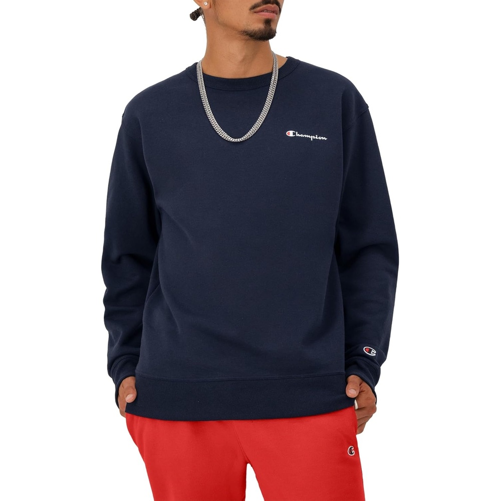 image:imageChampion Mens Crewneck Fleece Sweatshirt Standard Fit Midweight Script Logo Available in Regular and Big amp TallNavy Small Small Script Logo