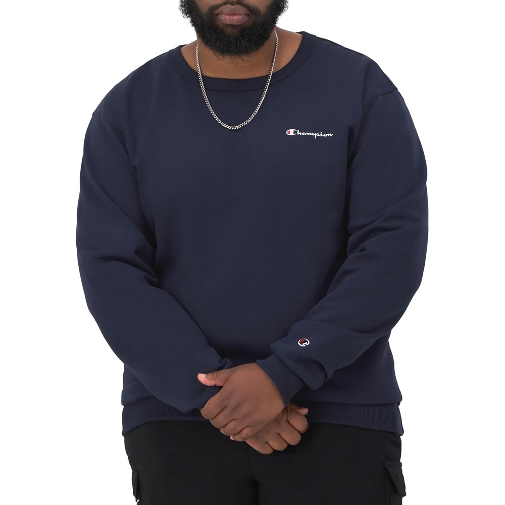 image:imageChampion Mens Crewneck Fleece Sweatshirt Standard Fit Midweight Script Logo Available in Regular and Big amp TallNavy Small Script
