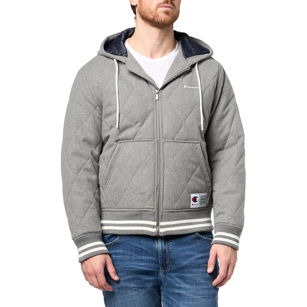 image:imageChampion Mens Diamond Quilted Varsity HoodyHeather Grey