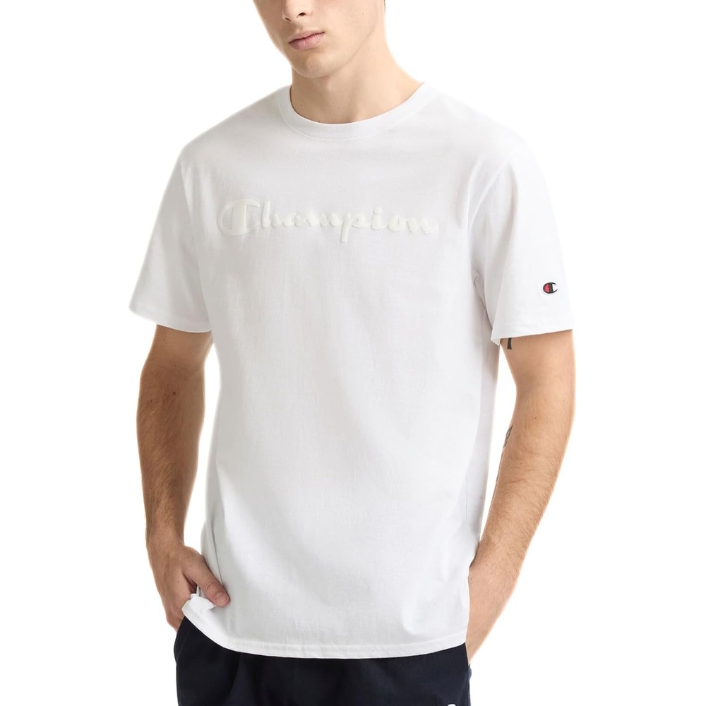 image:imageChampion Mens Graphic Short Sleeve TShirt Standard Fit Tonal Script Logo Midweight 100 CottonBright White