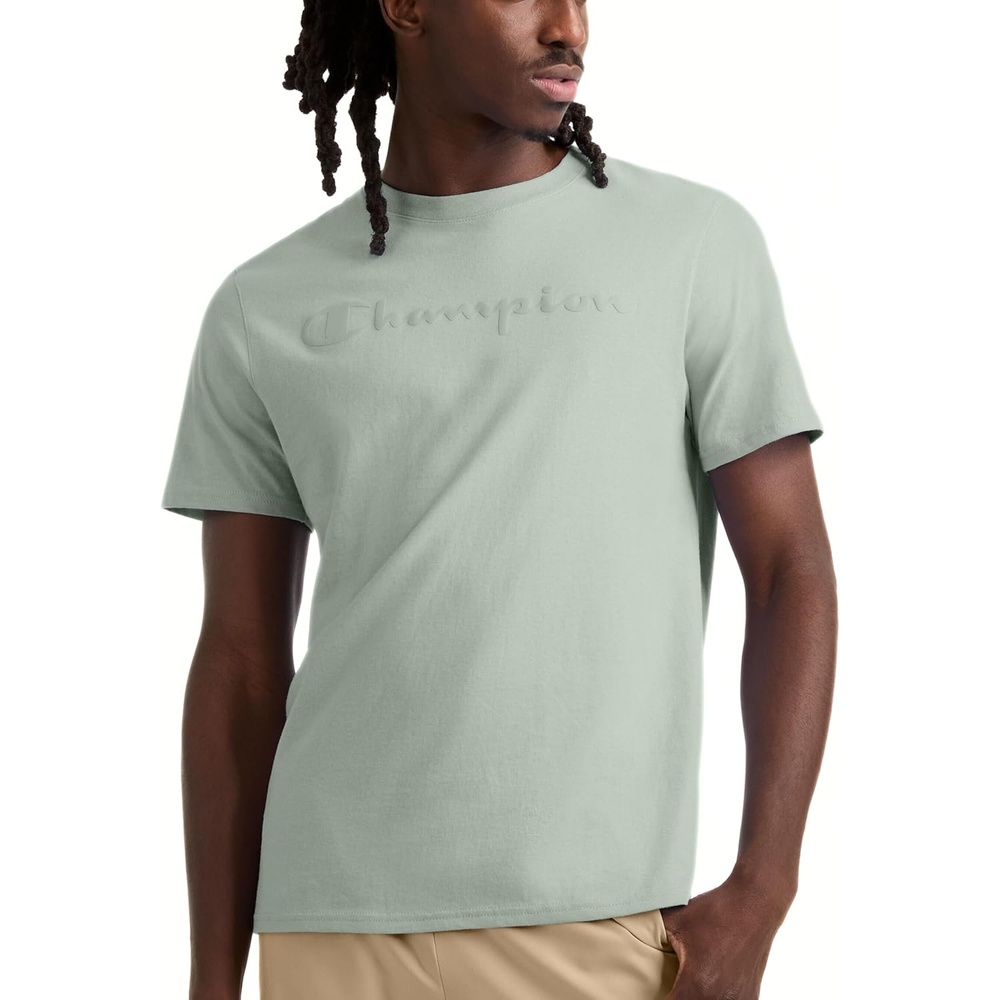 image:imageChampion Mens Graphic Short Sleeve TShirt Standard Fit Tonal Script Logo Midweight 100 CottonClever Sage