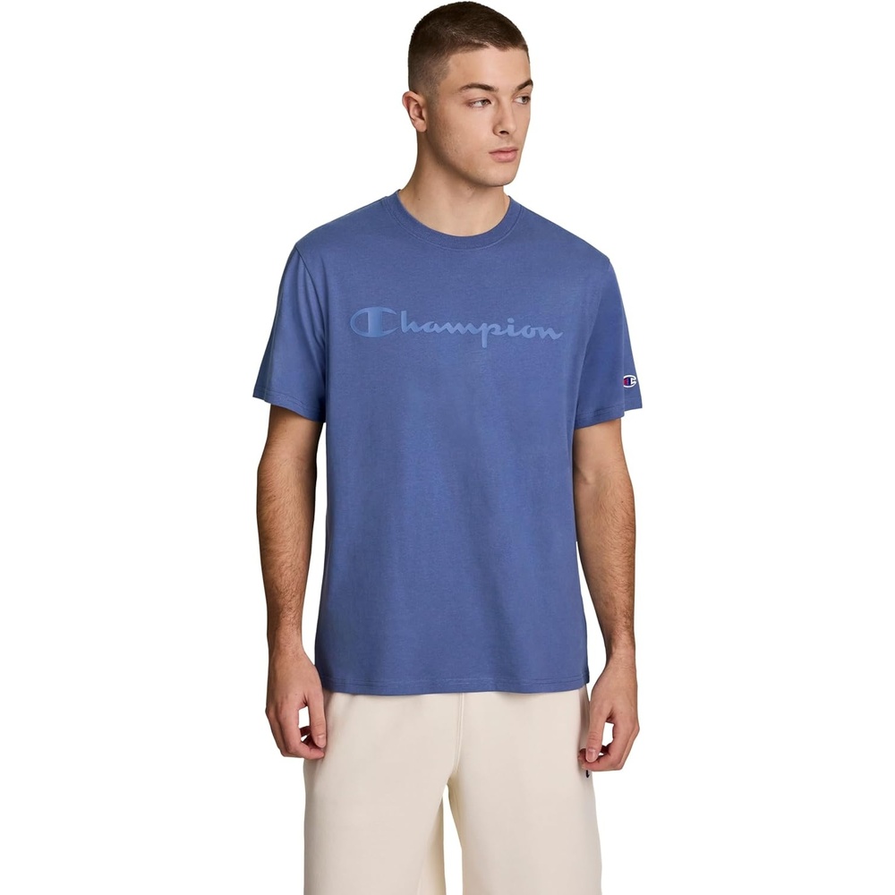 image:imageChampion Mens Graphic Short Sleeve TShirt Standard Fit Tonal Script Logo Midweight 100 CottonCoastal Fjord