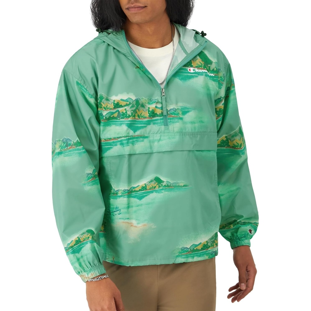 image:imageChampion Mens Jacket Stadium Fullzip Jacket Wind Resistant Water Resistant Jacket for MenCamp Champion Aqua Crush Small Script