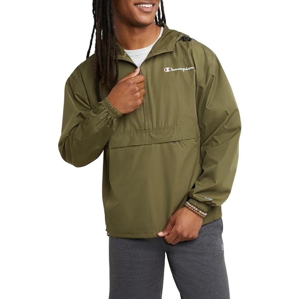 image:imageChampion Mens Jacket Stadium Fullzip Jacket Wind Resistant Water Resistant Jacket for MenCargo Olive Small Small Script Logo