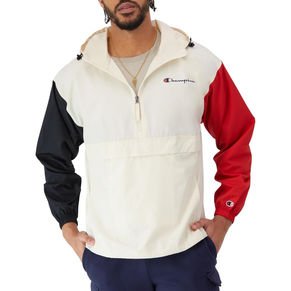 image:imageChampion Mens Jacket Stadium Fullzip Jacket Wind Resistant Water Resistant Jacket for MenNaturalBlackEclipse Red Small Script