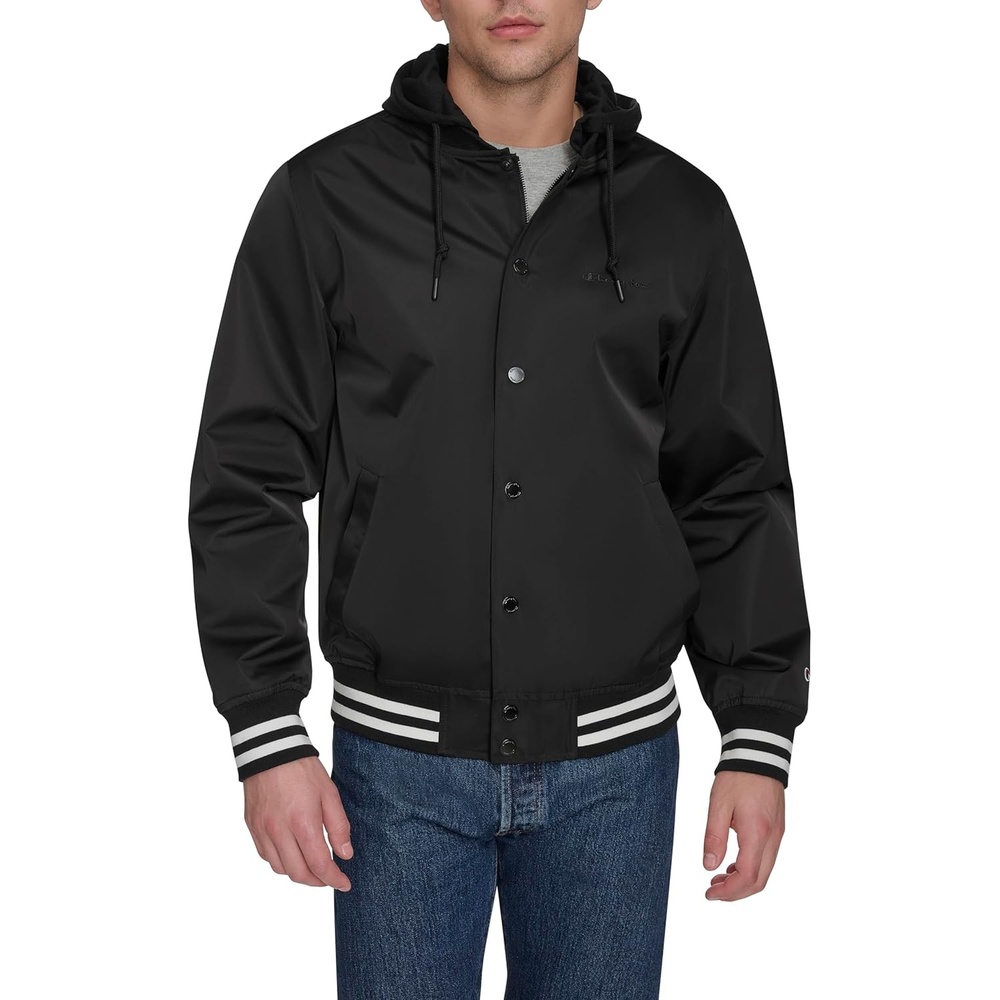 image:imageChampion Mens Lightweight Varsity Jacket With Jersey HoodBlack