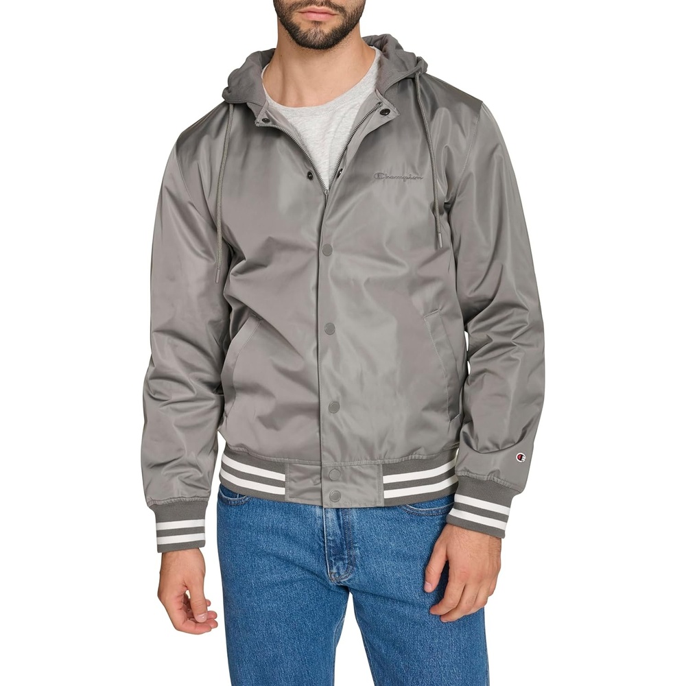 image:imageChampion Mens Lightweight Varsity Jacket With Jersey HoodPewter