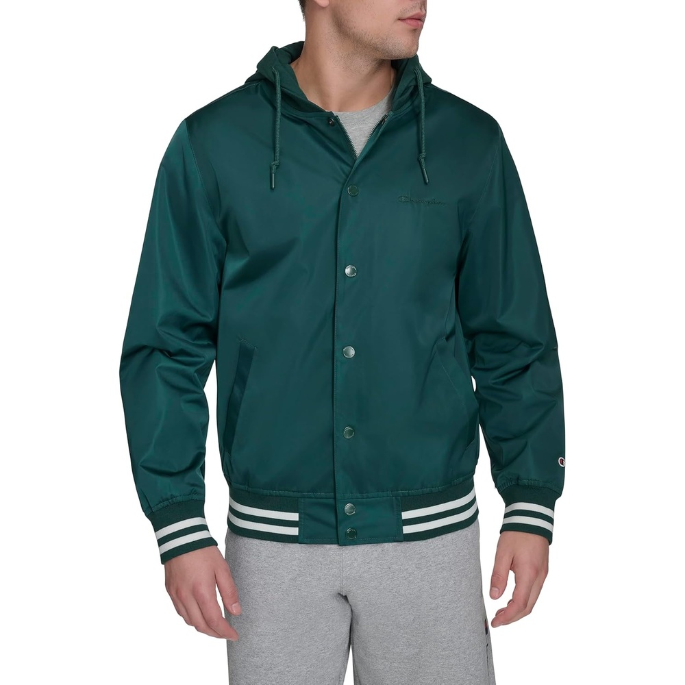 image:imageChampion Mens Lightweight Varsity Jacket With Jersey HoodRain Forest