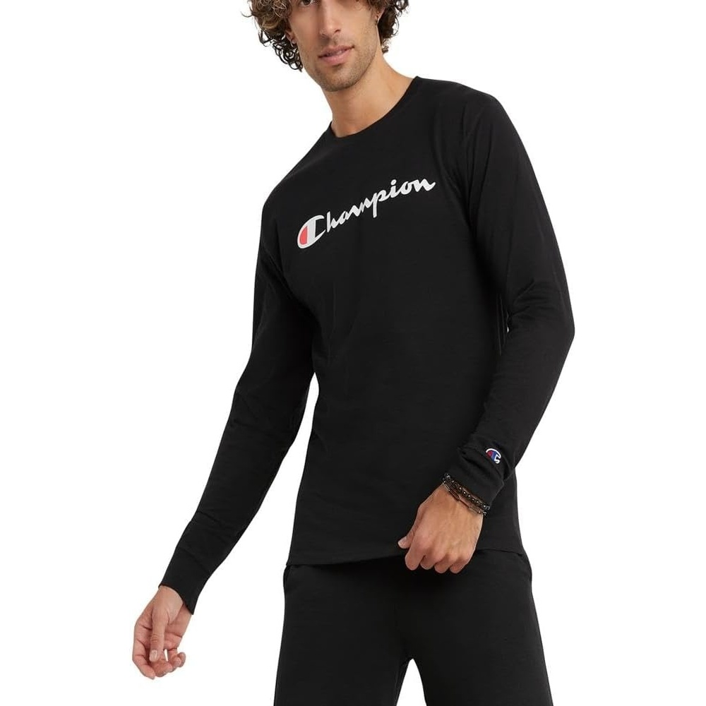 image:imageChampion Mens Long Sleeve Tshirt Classic Tshirt for Men Reg Or Big amp TallBlack Classic Script Logo