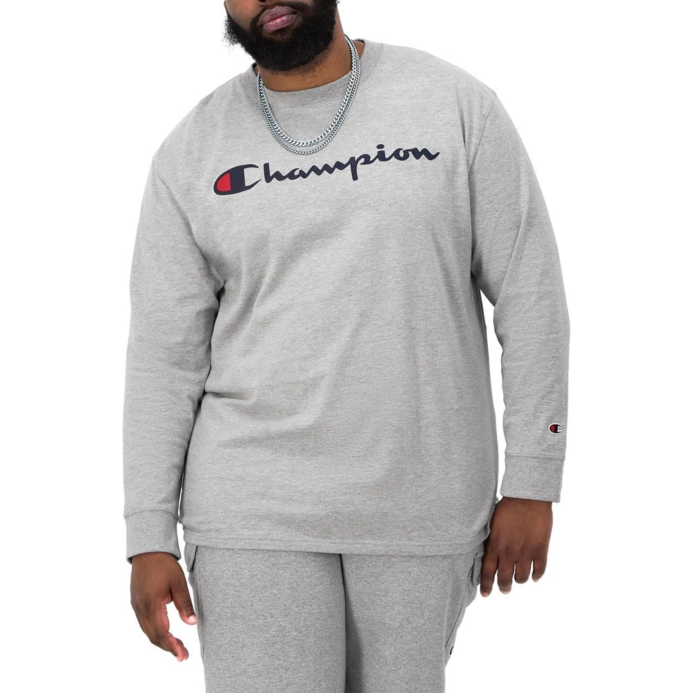 image:imageChampion Mens Long Sleeve Tshirt Classic Tshirt for Men Reg Or Big amp TallOxford Gray Classic Script Logo
