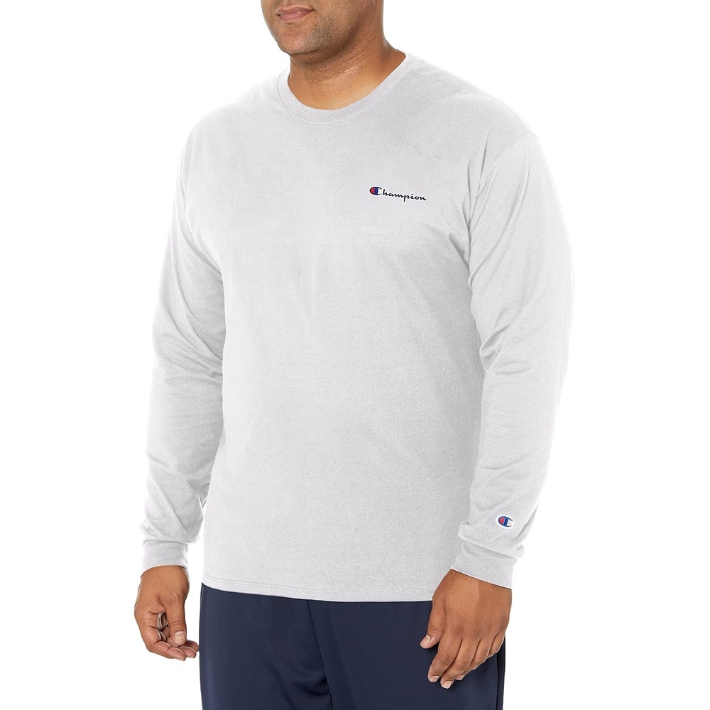 image:imageChampion Mens Long Sleeve Tshirt Classic Tshirt for Men Reg Or Big amp TallWhite Small Script