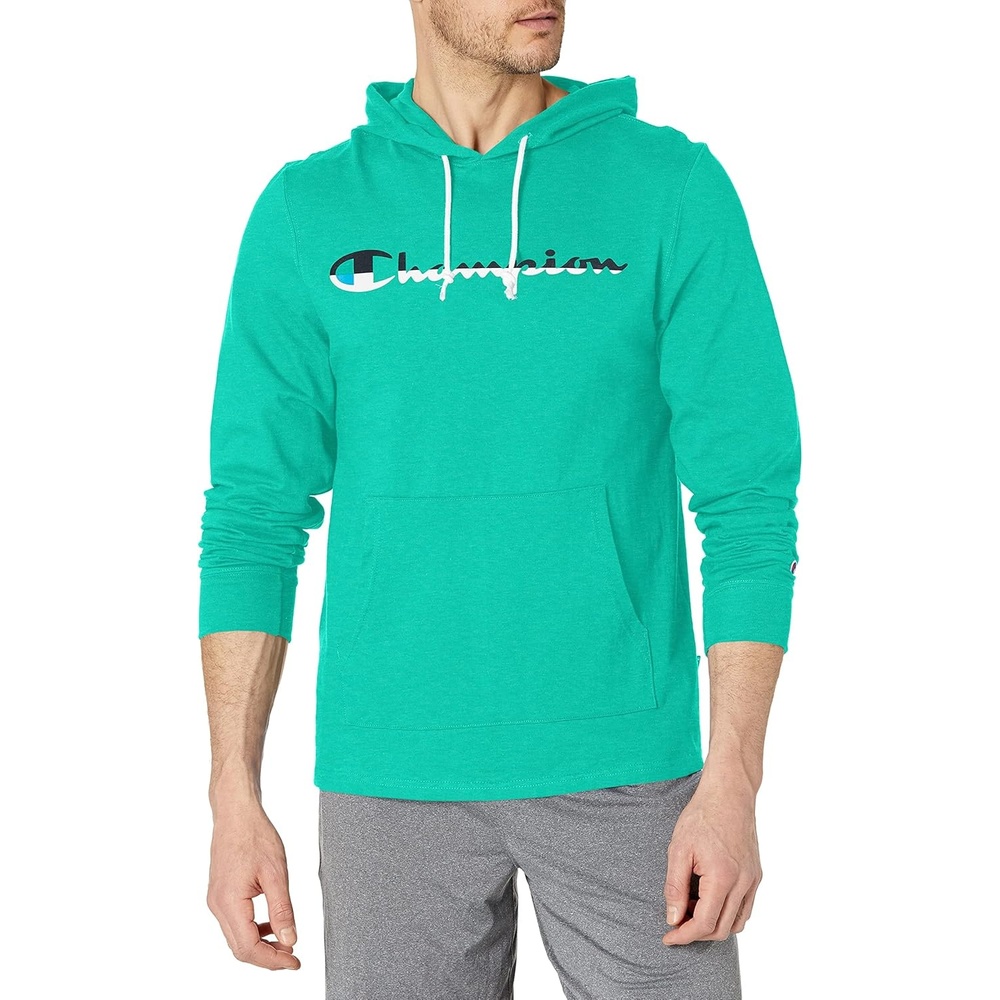 image:imageChampion Mens Long Sleeve Tshirt Hoodie Retired ColorsGreen Reef Split Script