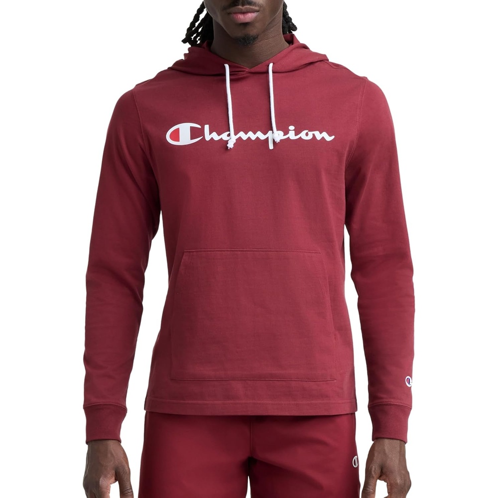 image:imageChampion Mens Long Sleeve Tshirt Hoodie Retired ColorsPomegranate Classic Script Logo