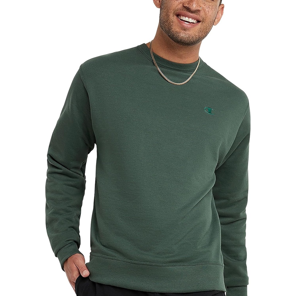 image:imageChampion Mens Mens Crewneck Fleece Sweatshirt Standard Fit Midweight C Logo Available in Regular and Big amp TallDark Green C Logo