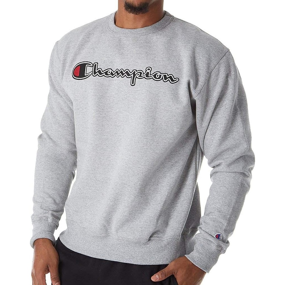 image:imageChampion Mens Mens Crewneck Fleece Sweatshirt Standard Fit Midweight C Logo Available in Regular and Big amp TallFelt Oxford Grey