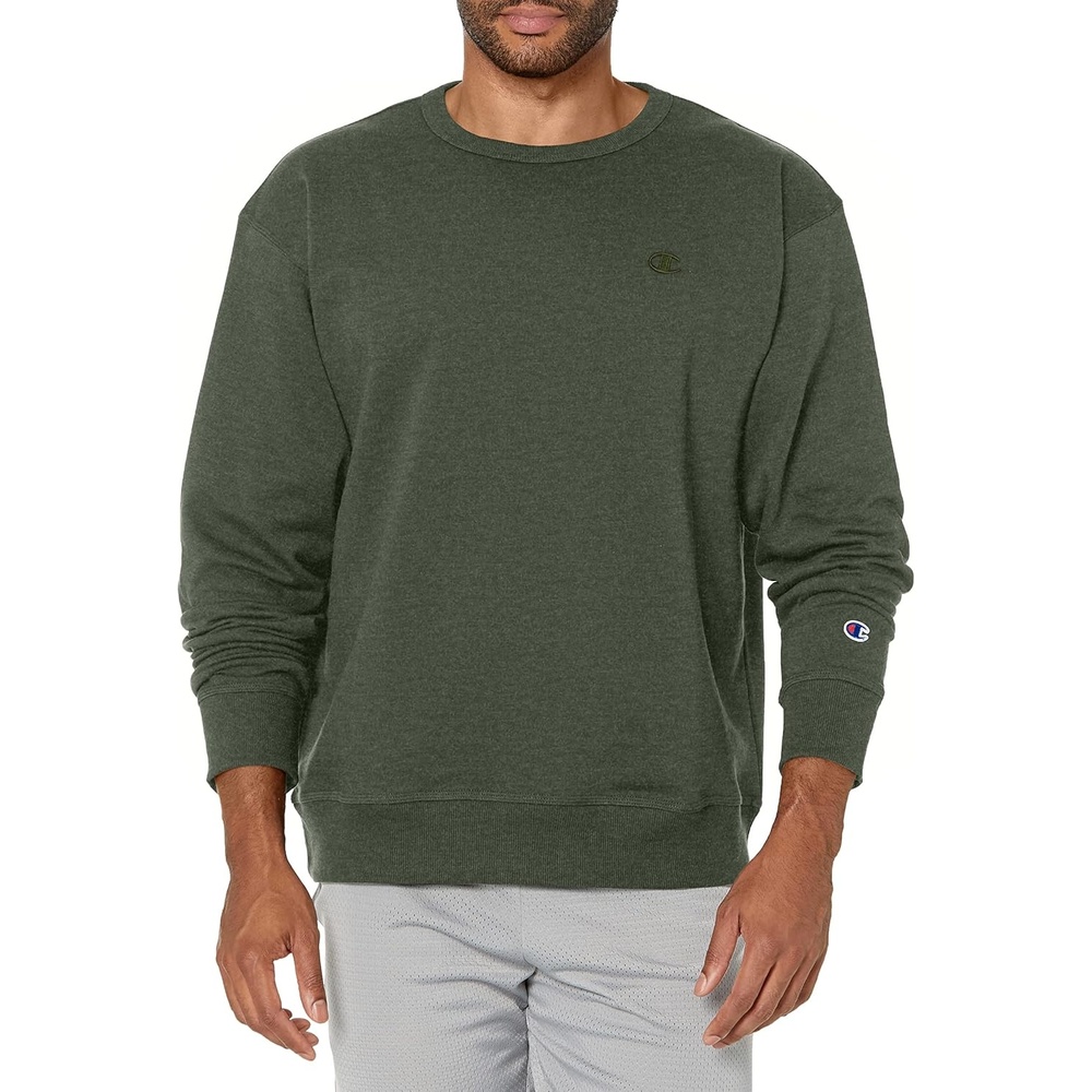 image:imageChampion Mens Mens Crewneck Fleece Sweatshirt Standard Fit Midweight C Logo Available in Regular and Big amp TallForest Grove Heather C Logo