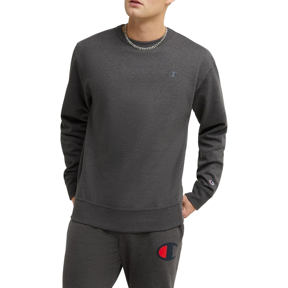 image:imageChampion Mens Mens Crewneck Fleece Sweatshirt Standard Fit Midweight C Logo Available in Regular and Big amp TallGranite Heather C Logo