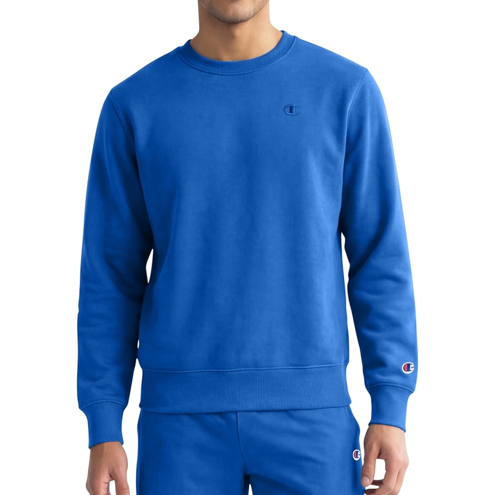 image:imageChampion Mens Mens Crewneck Fleece Sweatshirt Standard Fit Midweight C Logo Available in Regular and Big amp TallNebulas Blue C Logo