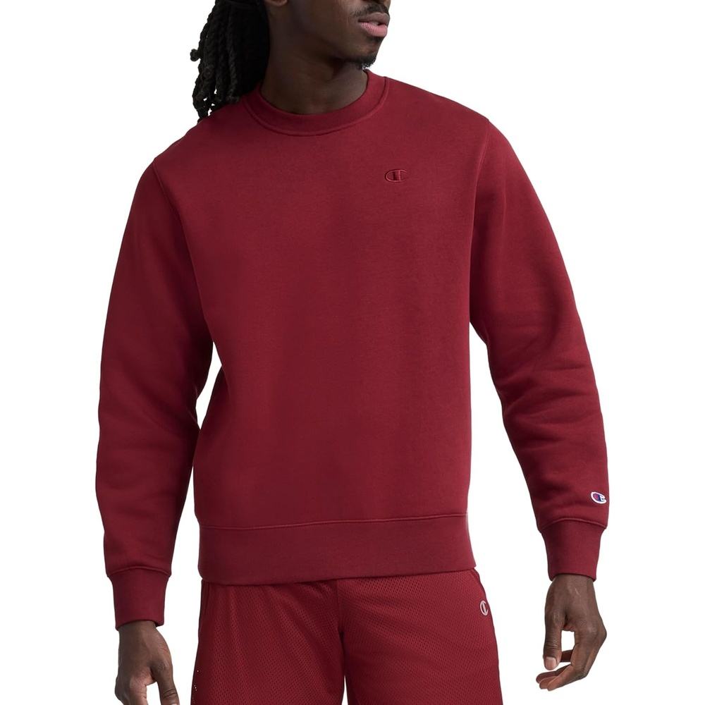image:imageChampion Mens Mens Crewneck Fleece Sweatshirt Standard Fit Midweight C Logo Available in Regular and Big amp TallPomegranate C Logo