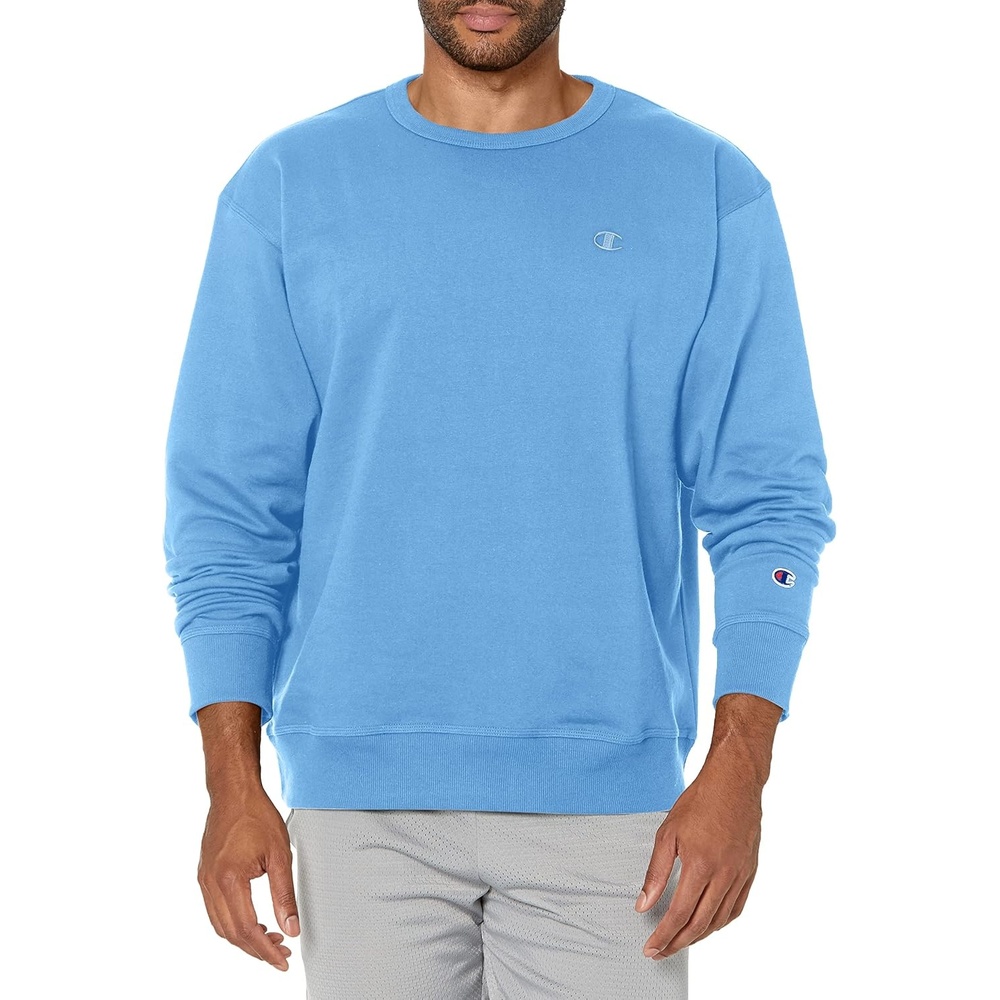 image:imageChampion Mens Mens Crewneck Fleece Sweatshirt Standard Fit Midweight C Logo Available in Regular and Big amp TallSwiss Blue C Logo
