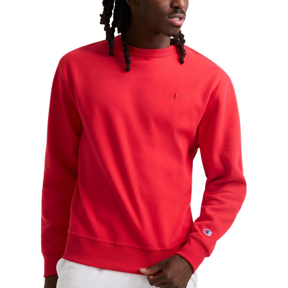 image:imageChampion Mens Mens Crewneck Fleece Sweatshirt Standard Fit Midweight C Logo Available in Regular and Big amp TallTango Red C Logo