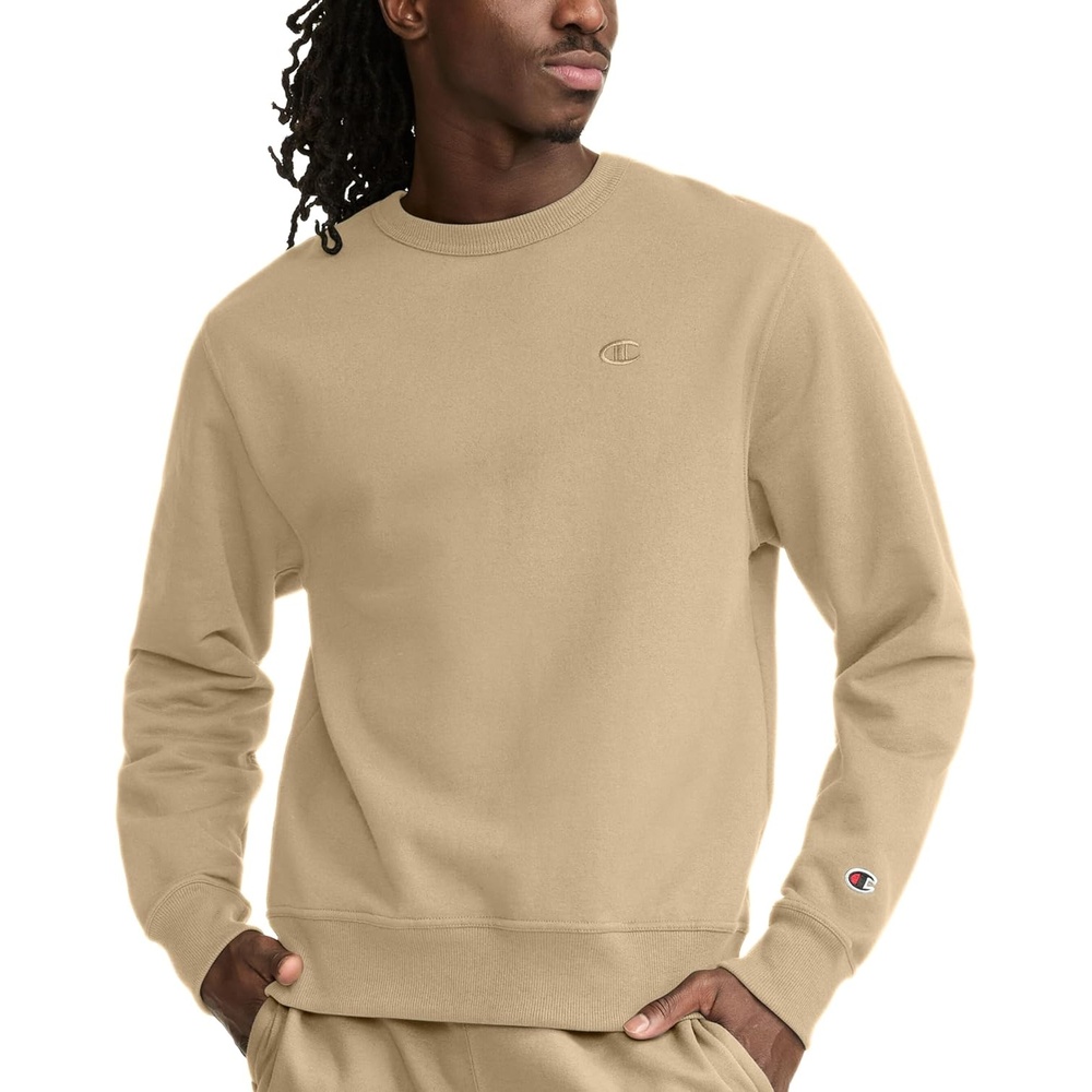 image:imageChampion Mens Mens Crewneck Fleece Sweatshirt Standard Fit Midweight C Logo Available in Regular and Big amp TallWestern Khaki C Logo