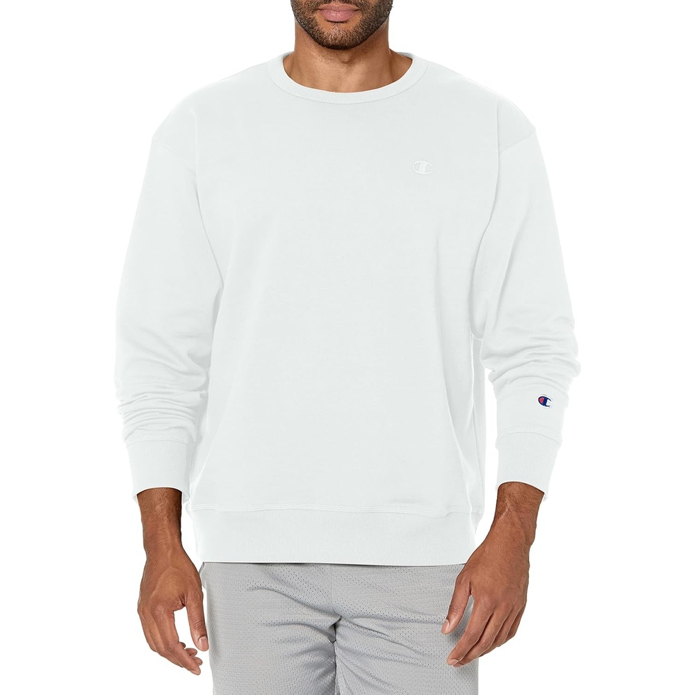 image:imageChampion Mens Mens Crewneck Fleece Sweatshirt Standard Fit Midweight C Logo Available in Regular and Big amp TallWhite C Logo