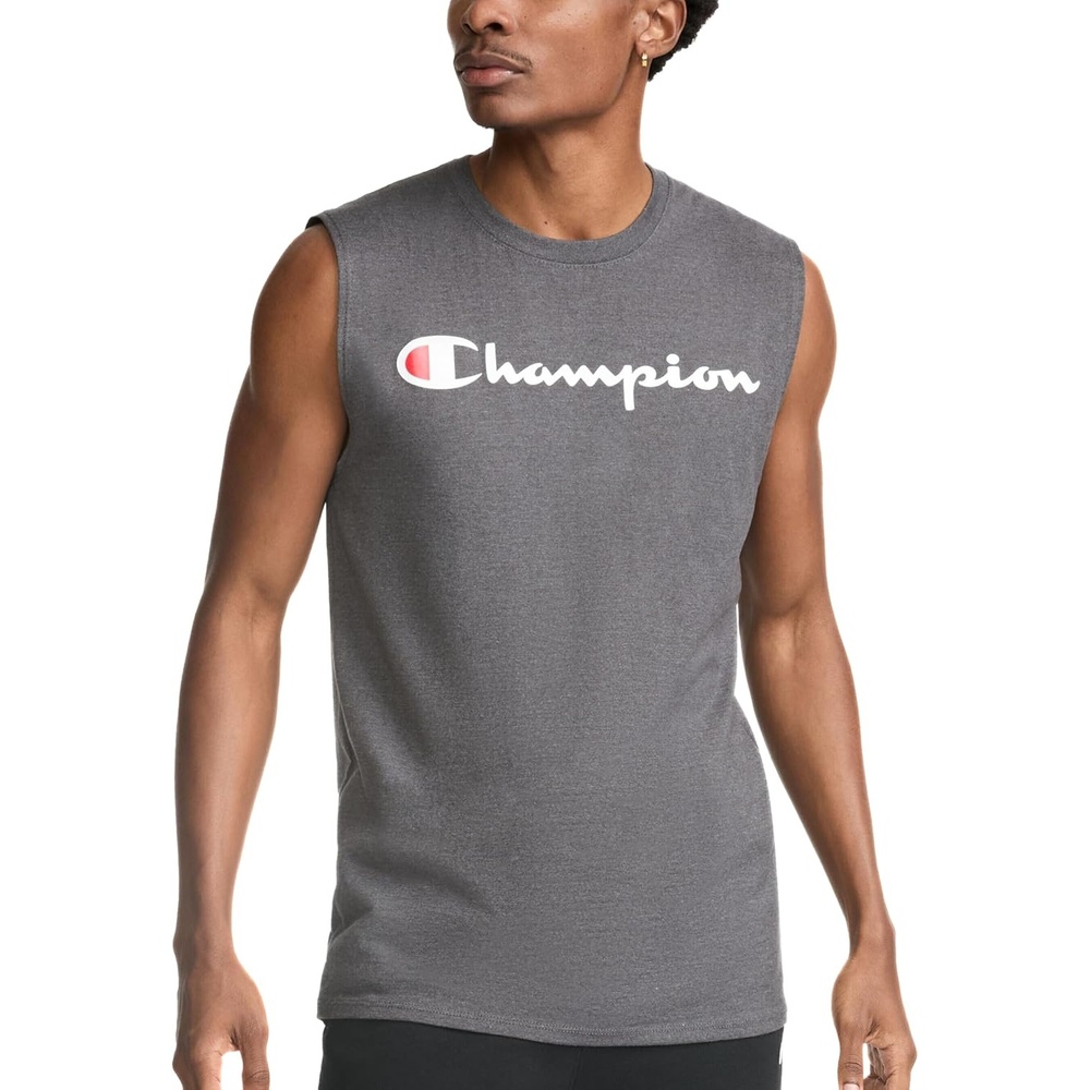 image:imageChampion Mens Muscle Tank Classic Graphic Muscle Tee Sleeveless Tshirt for Men Reg Or Big amp TallGranite Heather Classic Script Logo