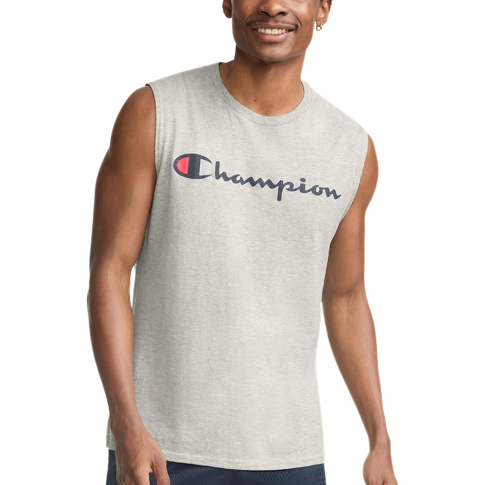 image:imageChampion Mens Muscle Tank Classic Graphic Muscle Tee Sleeveless Tshirt for Men Reg Or Big amp TallOxford Gray Classic Script Logo