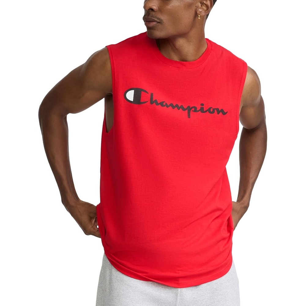 image:imageChampion Mens Muscle Tank Classic Graphic Muscle Tee Sleeveless Tshirt for Men Reg Or Big amp TallScarlet Classic Script Logo