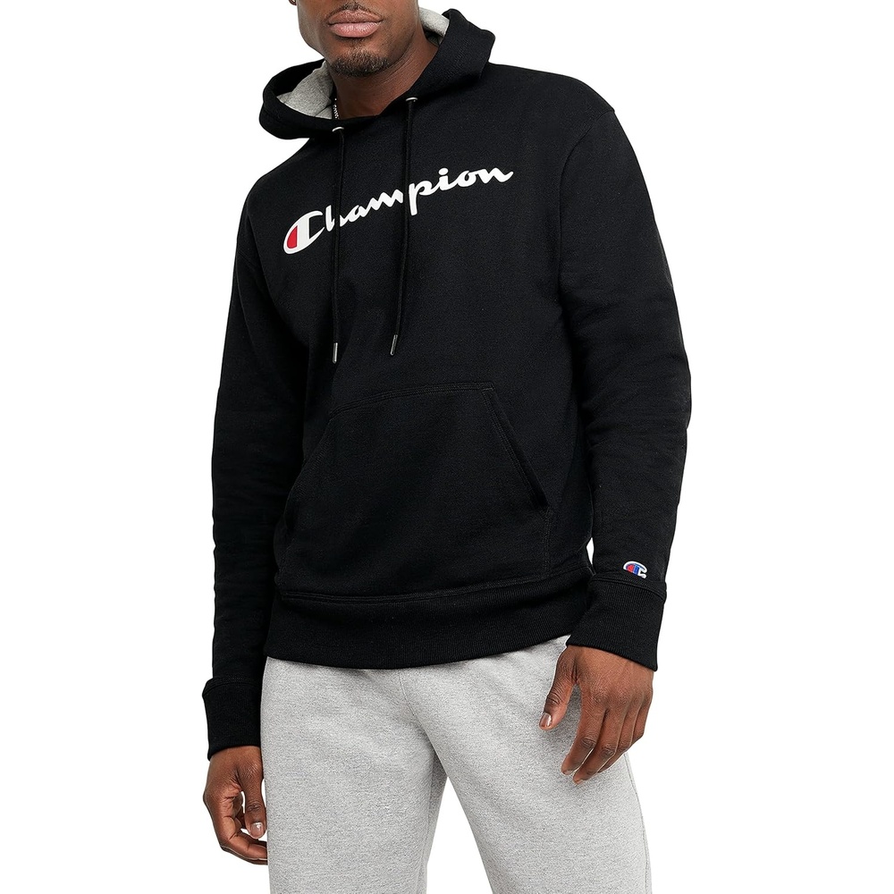image:imageChampion Mens Pullover Graphic Fleece Hoodie Standard Fit Midweight Fleece Classic Script LogoBlack