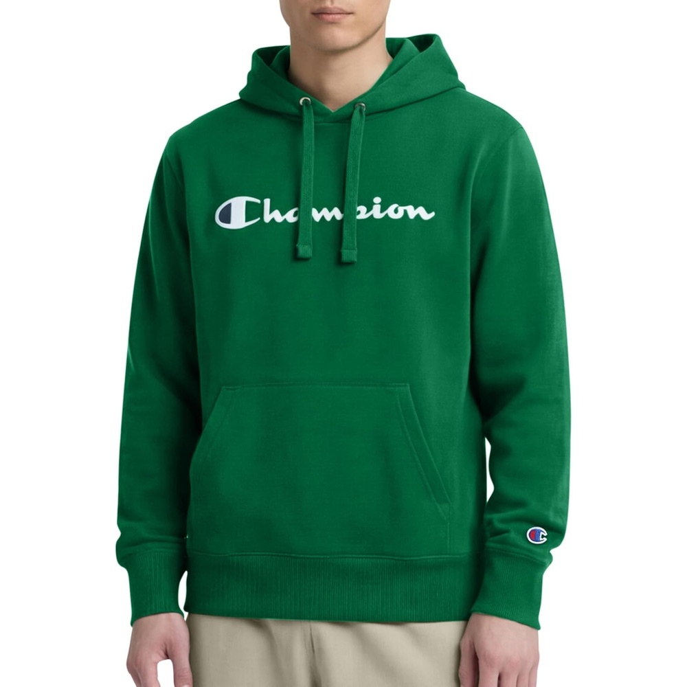 image:imageChampion Mens Pullover Graphic Fleece Hoodie Standard Fit Midweight Fleece Classic Script LogoVerdant Green