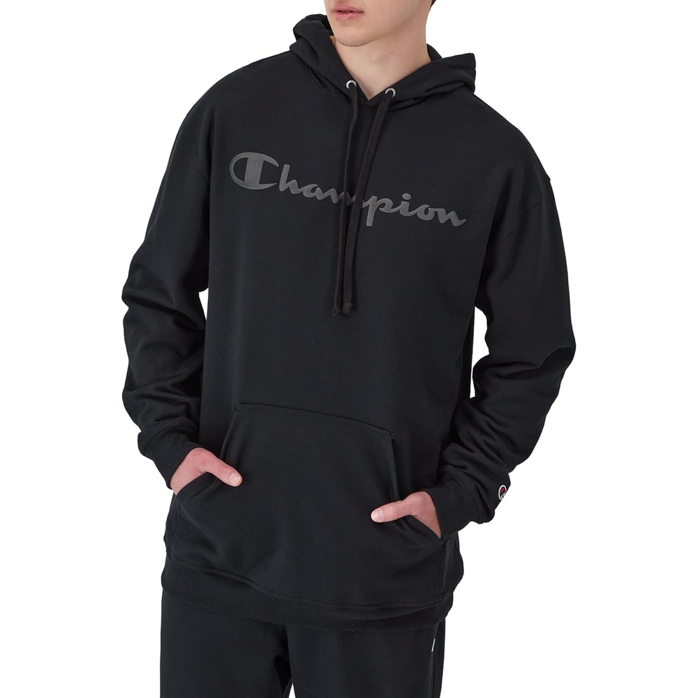 image:imageChampion Mens Pullover Graphic Fleece Hoodie Standard Fit Midweight Fleece Tonal Script LogoBlack
