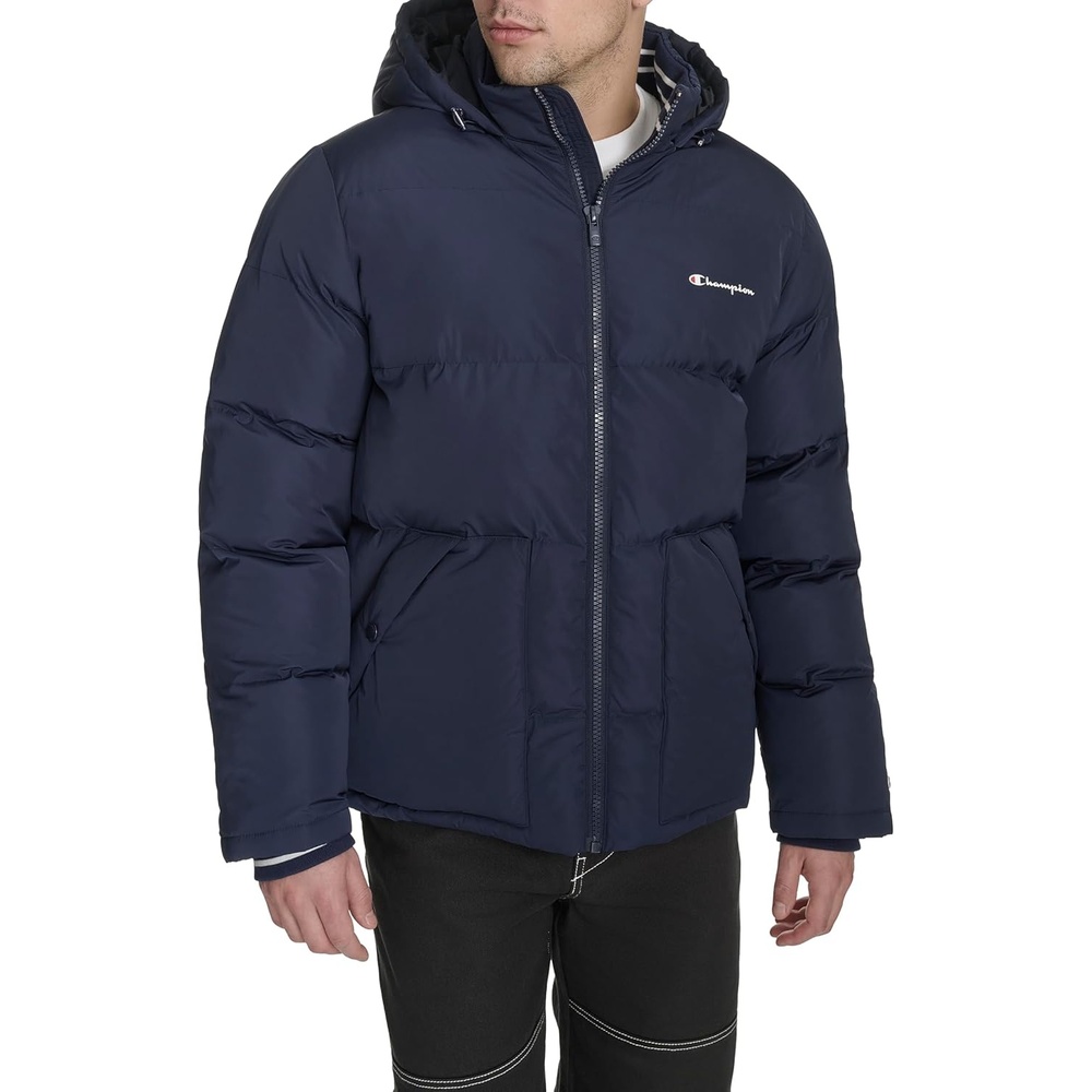 image:imageChampion Mens Quilted Fullzip Hooded Puffer JacketPeacoat Patch Pocket