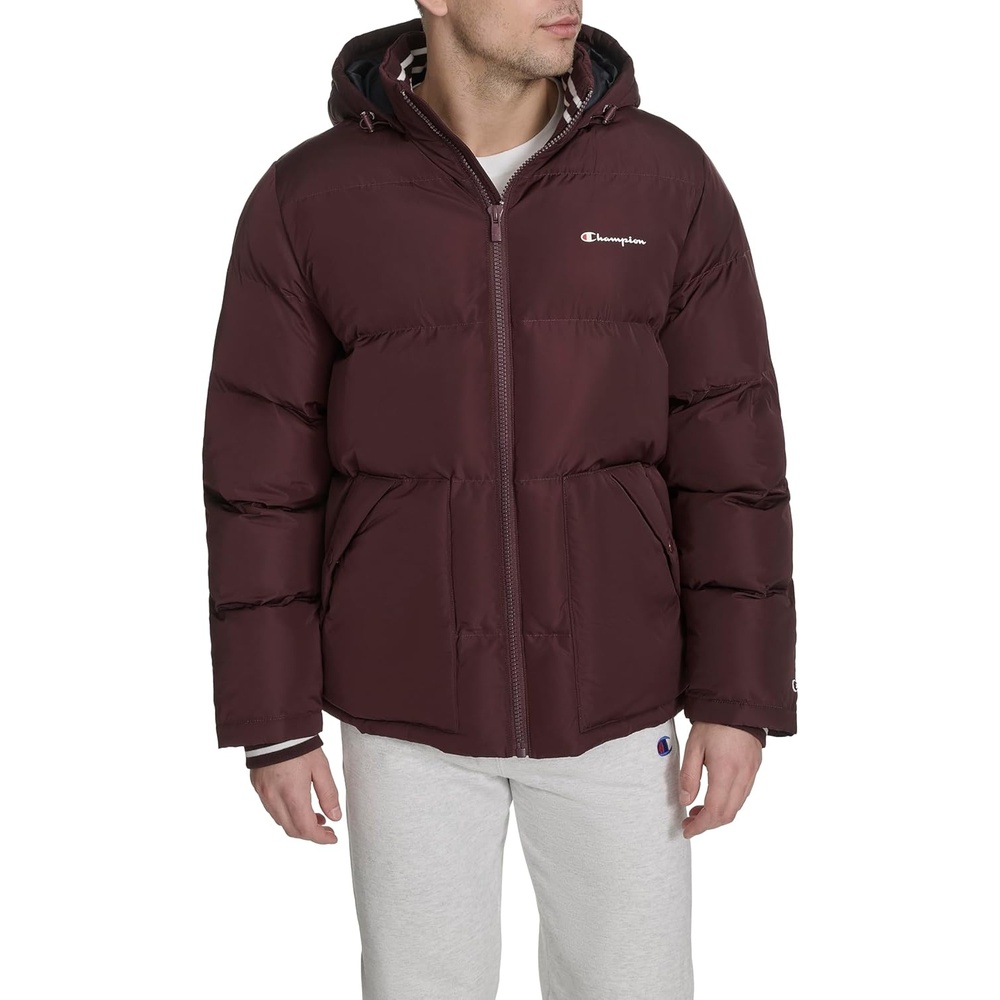 image:imageChampion Mens Quilted Fullzip Hooded Puffer JacketWine Patch Pocket