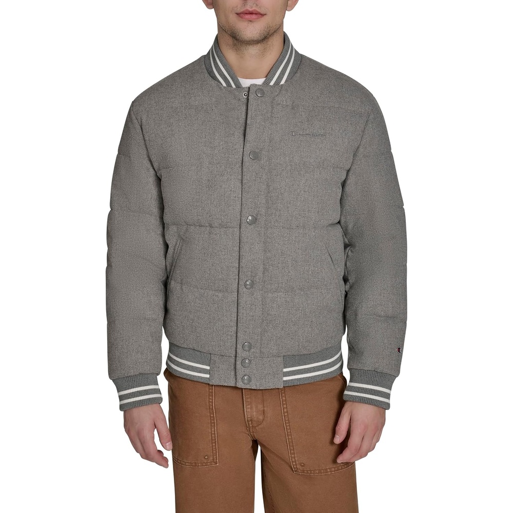 image:imageChampion Mens Varsity Bomber Puffer JacketHeather Grey Wool