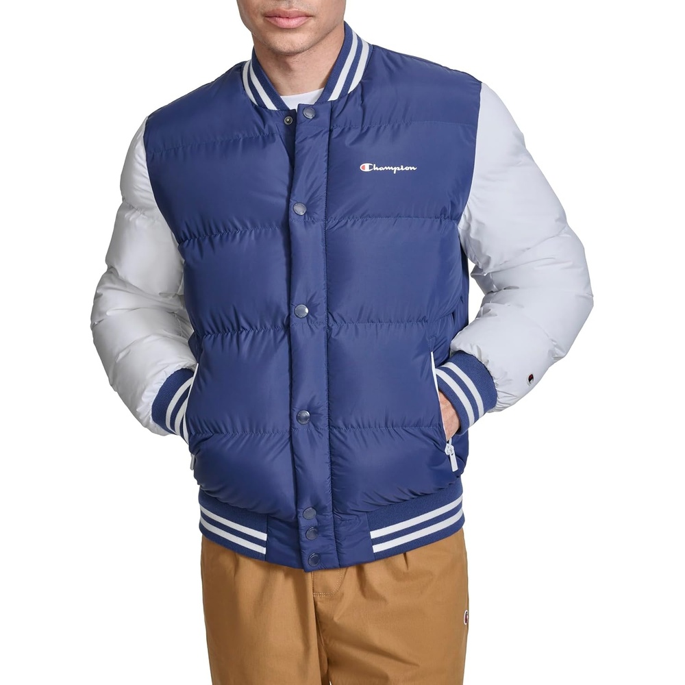 image:imageChampion Mens Varsity Bomber Puffer JacketNavyWhite