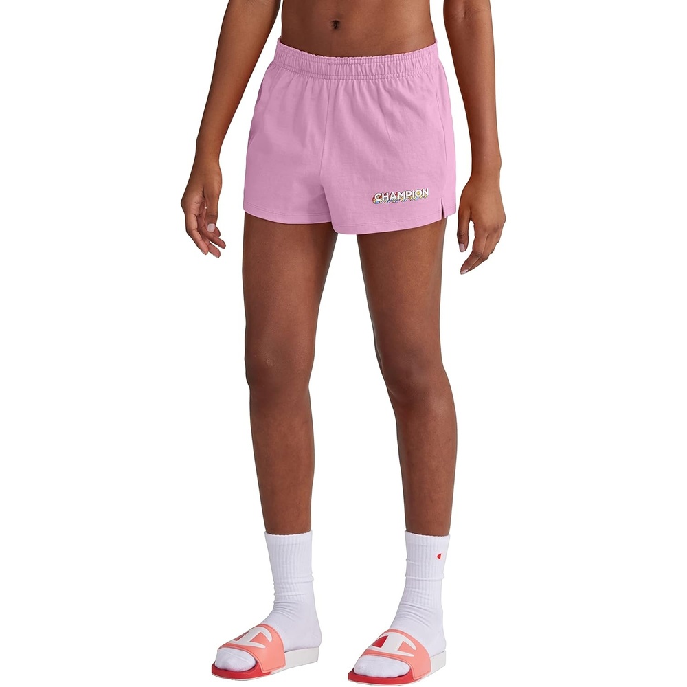 image:imageChampion Womens 35 Practice Short Retired ColorsPaper Orchid Block Drop Shadow Script