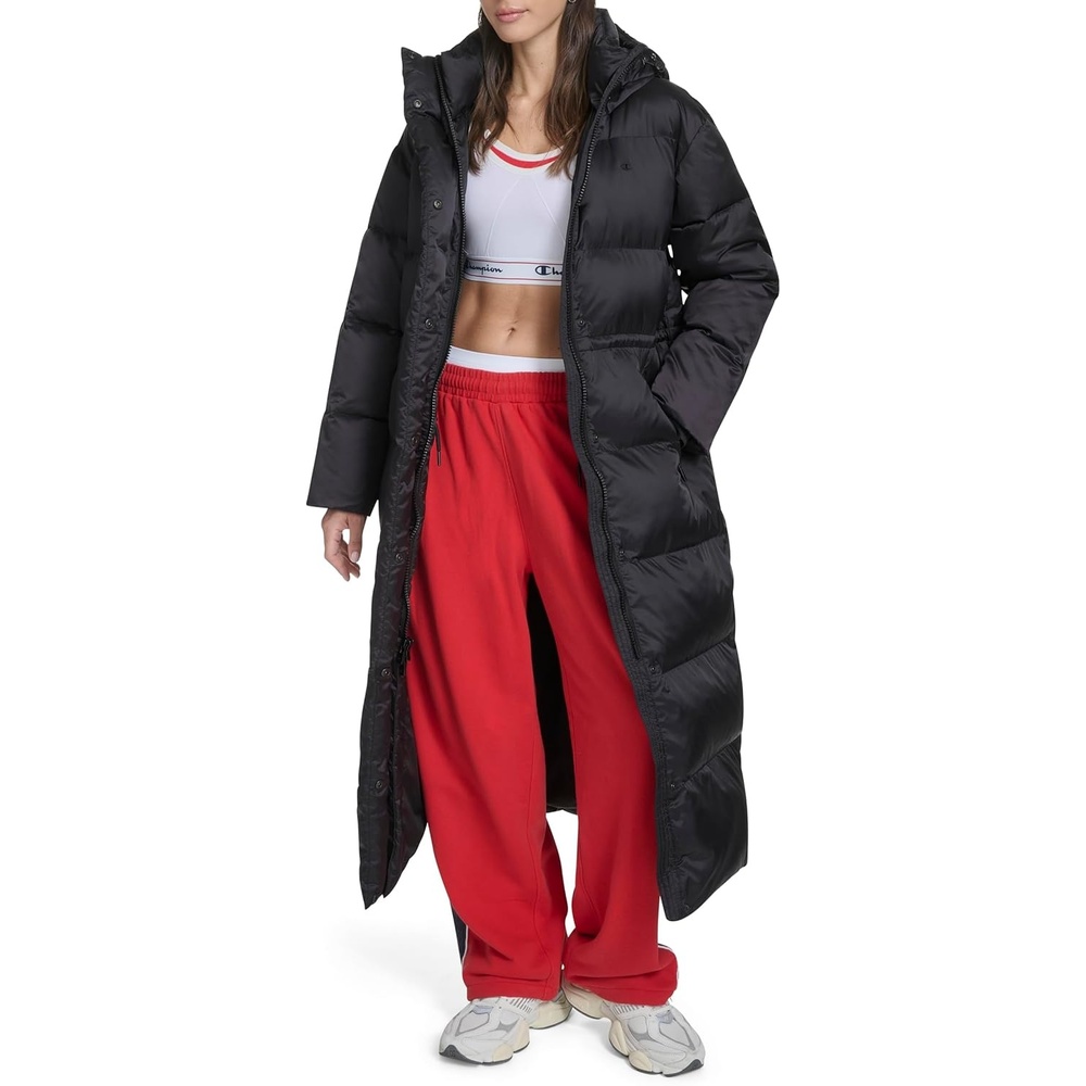 image:imageChampion Womens Cinch Waist Long Hooded PufferBlack