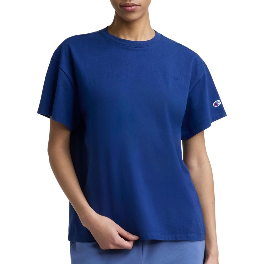 image:imageChampion Womens Classic Short Sleeve Graphic TShirt Loose Fit Script LogoBlue Depths Tonal Script Logo