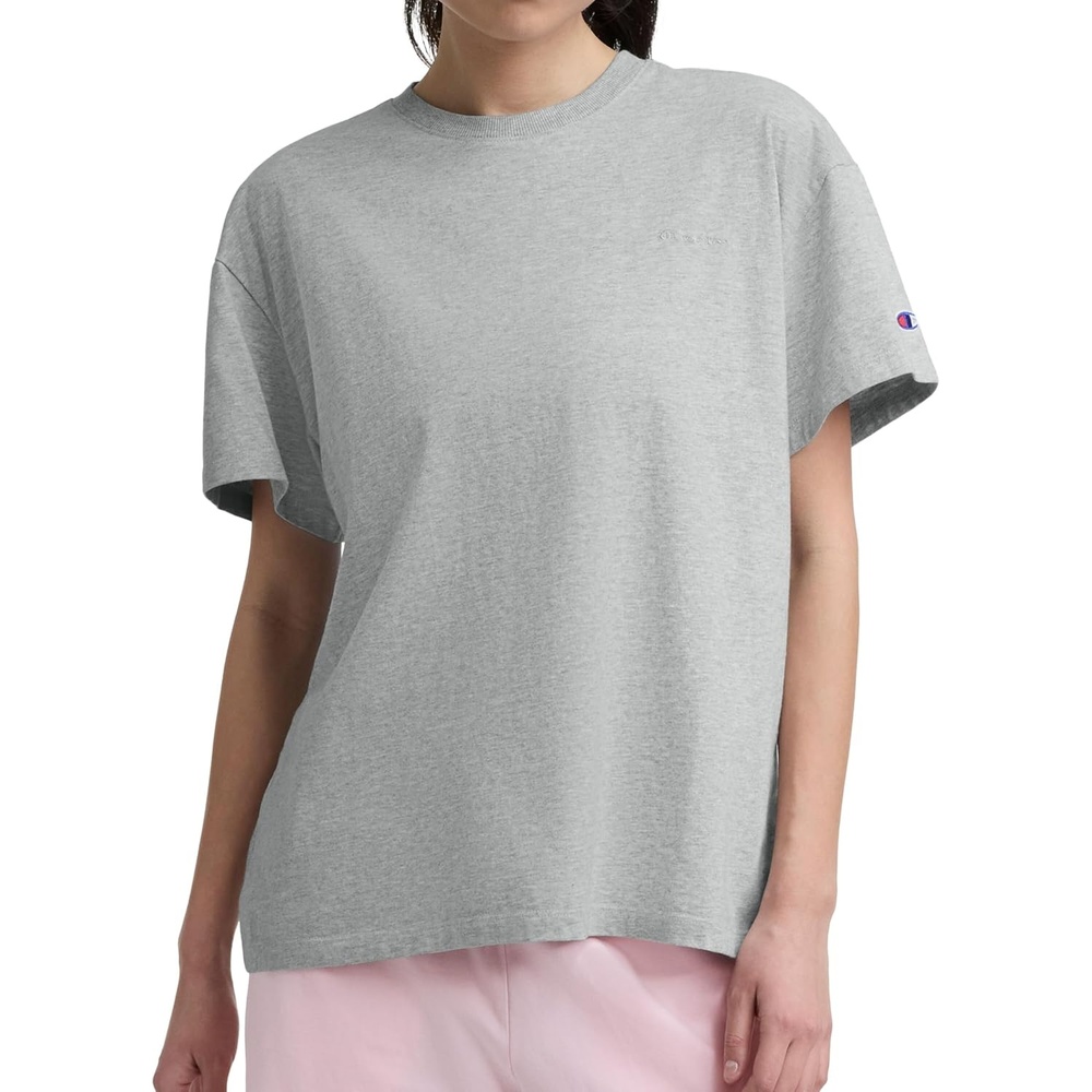 image:imageChampion Womens Classic Short Sleeve Graphic TShirt Loose Fit Script LogoOxford Gray Heather Tonal Script Logo