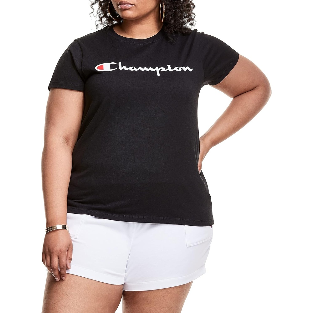 image:imageChampion Womens Classic Short Sleeve Graphic TShirt Standard Fit Script LogoBlack Classic Script Logo