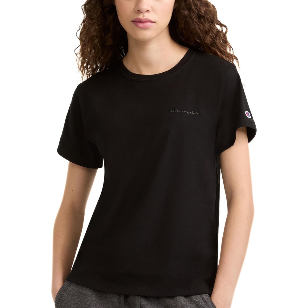 image:imageChampion Womens Classic Short Sleeve Graphic TShirt Standard Fit Script LogoBlack Small Tonal Script Logo