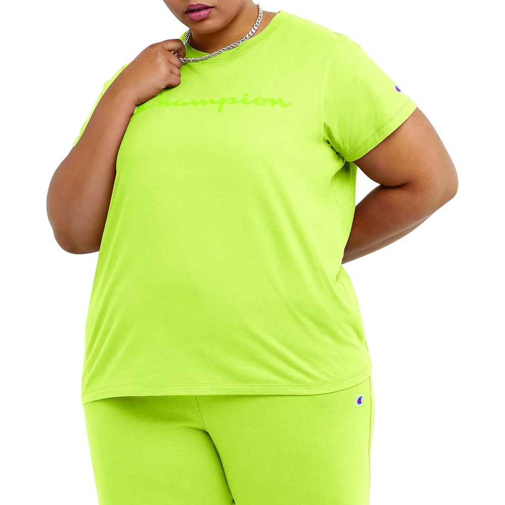 image:imageChampion Womens Classic Short Sleeve Graphic TShirt Standard Fit Script LogoFrozen Lime Script