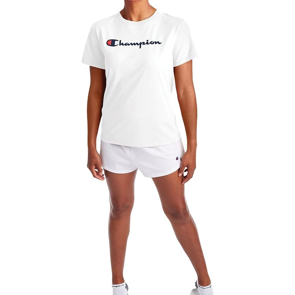 image:imageChampion Womens Classic Short Sleeve Graphic TShirt Standard Fit Script LogoWhite Script